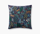 Menagerie Forest Embroidered Pillow - Navy