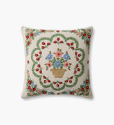 Rosette Vase Embroidered Pillow - Ivory