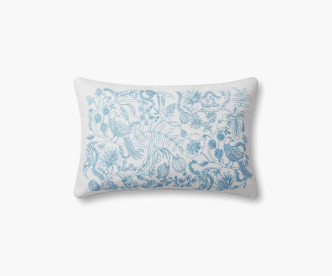 Aviary Embroidered Lumbar Pillow - Blue