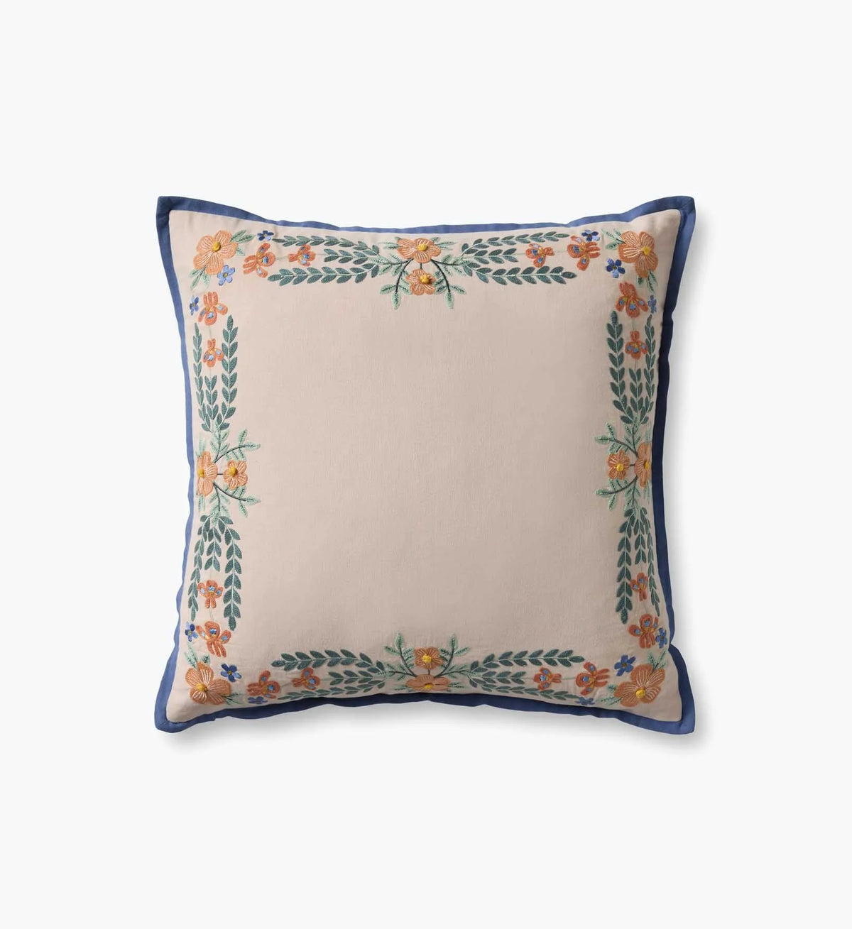 Willow Border Embroidered Pillow - Ivory