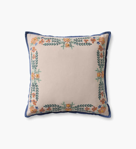 Willow Border Embroidered Pillow - Ivory