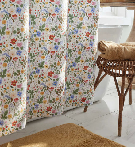 Percale Shower Curtain - Strawberry Fields White