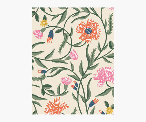 Aster Wallpaper Sample - Linen & Coral