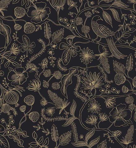 Aviary Peel & Stick Wallpaper - Metallic Gold & Black