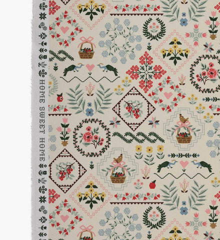 Heritage Sampler Canvas Fabric - Linen