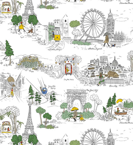 Travel Sketches Peel & Stick Wallpaper - Yellow Multi