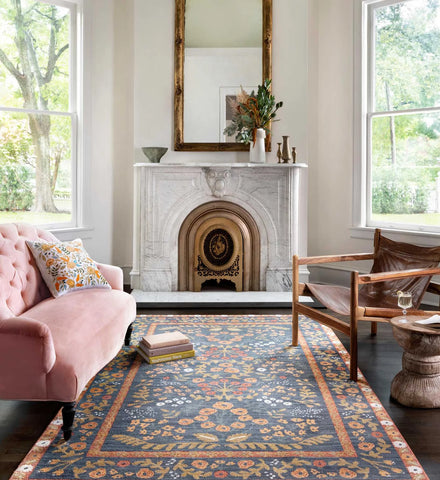 Fiore Florence Power Loomed Rug - Navy & Rust