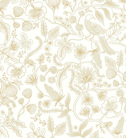 Aviary Peel & Stick Wallpaper - Metallic Gold & Cream