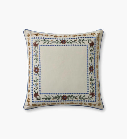 Aster Border Embroidered Pillow - Ivory