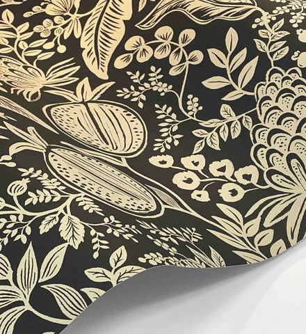 Pomegranate Wallpaper - Black & Linen