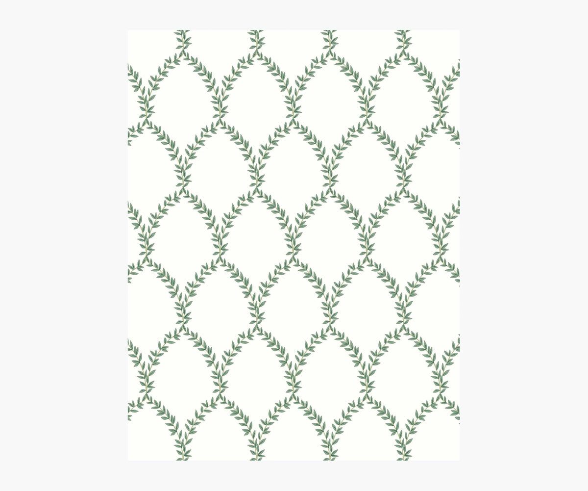 Laurel Wallpaper Sample - Green & White