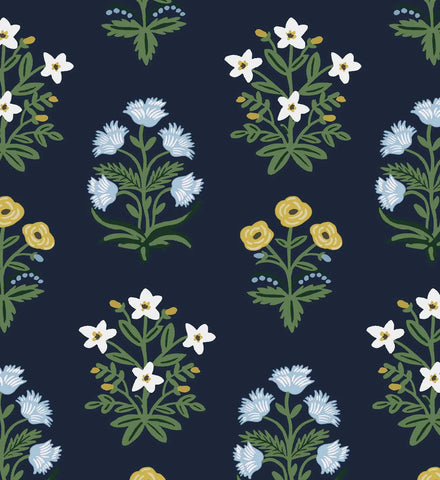 Mughal Rose Wallpaper - Navy