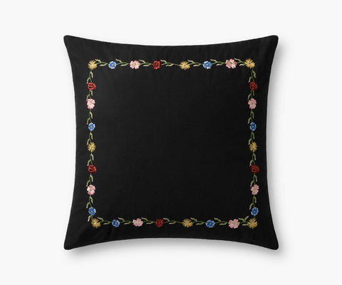 Curio Border Embroidered Pillow - Black