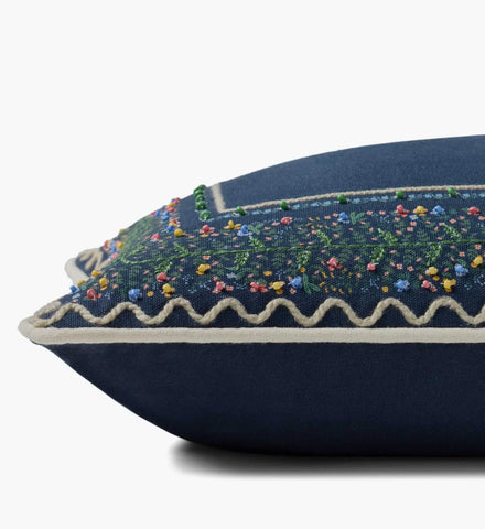 Garden Vines Embroidered Lumbar Pillow - Blue