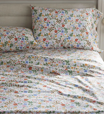 Percale Fitted Sheet - Strawberry Fields White
