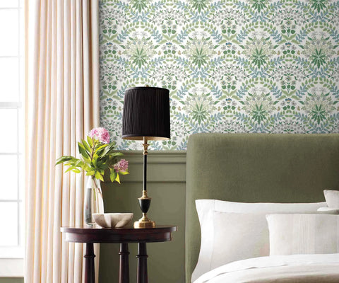 Bramble Wallpaper Sample - Blue & Green
