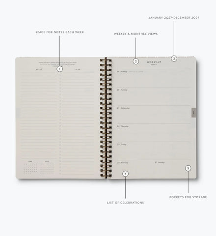2027 12-Month Softcover Spiral Planner - Sage Hydrangea