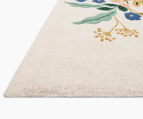 Les Fleurs Floral Vines Wool-Hooked Rug - Ivory