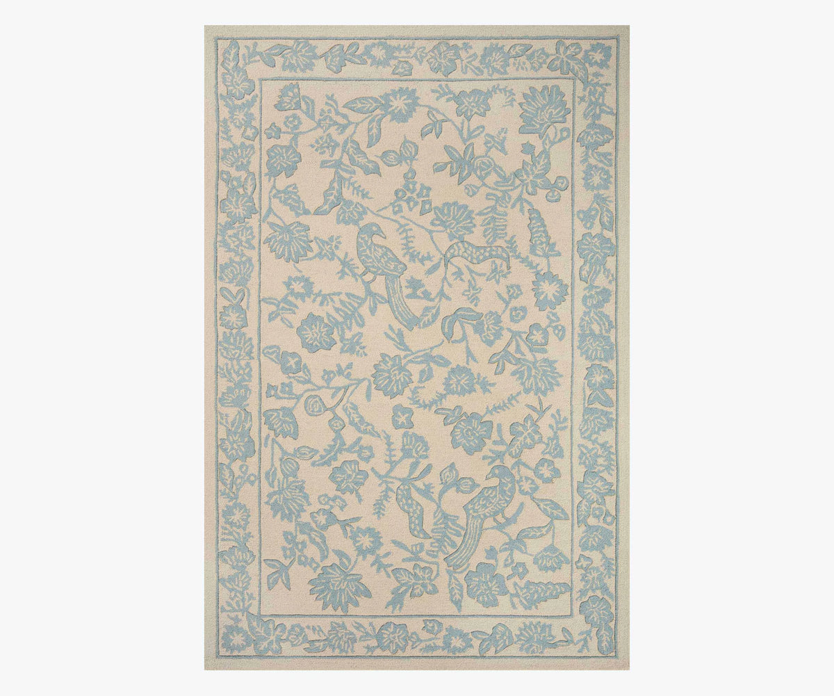 Arboretum Aviary Wool-Hooked Rug - Periwinkle