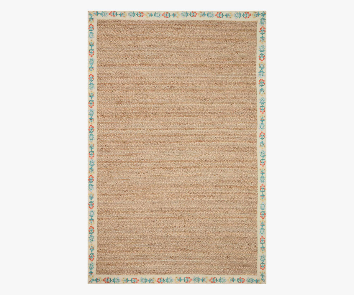 Costa Mughal Rose Jute Rug - Natural & Cream