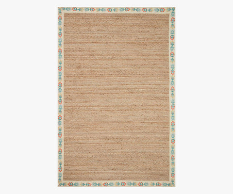 Costa Mughal Rose Jute Rug - Natural & Cream