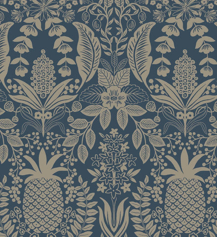Pineapple Damask Wallpaper - Navy