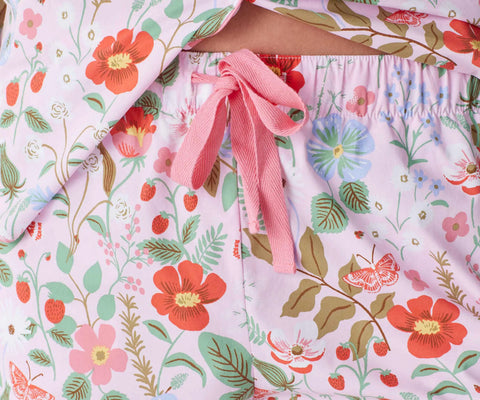 Poplin Button Front Long Set - Strawberry Fields