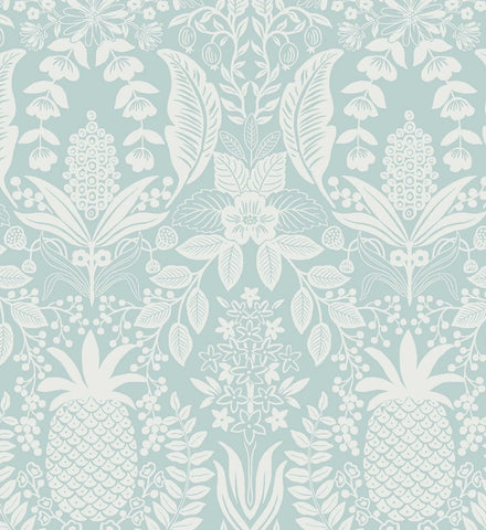 Pineapple Damask Wallpaper - Light Blue