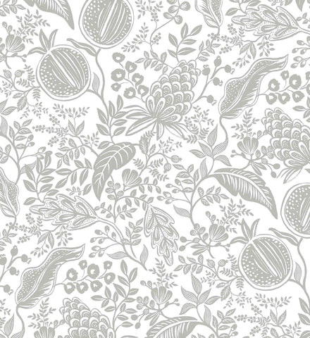 Pomegranate Wallpaper - White & Metallic Silver