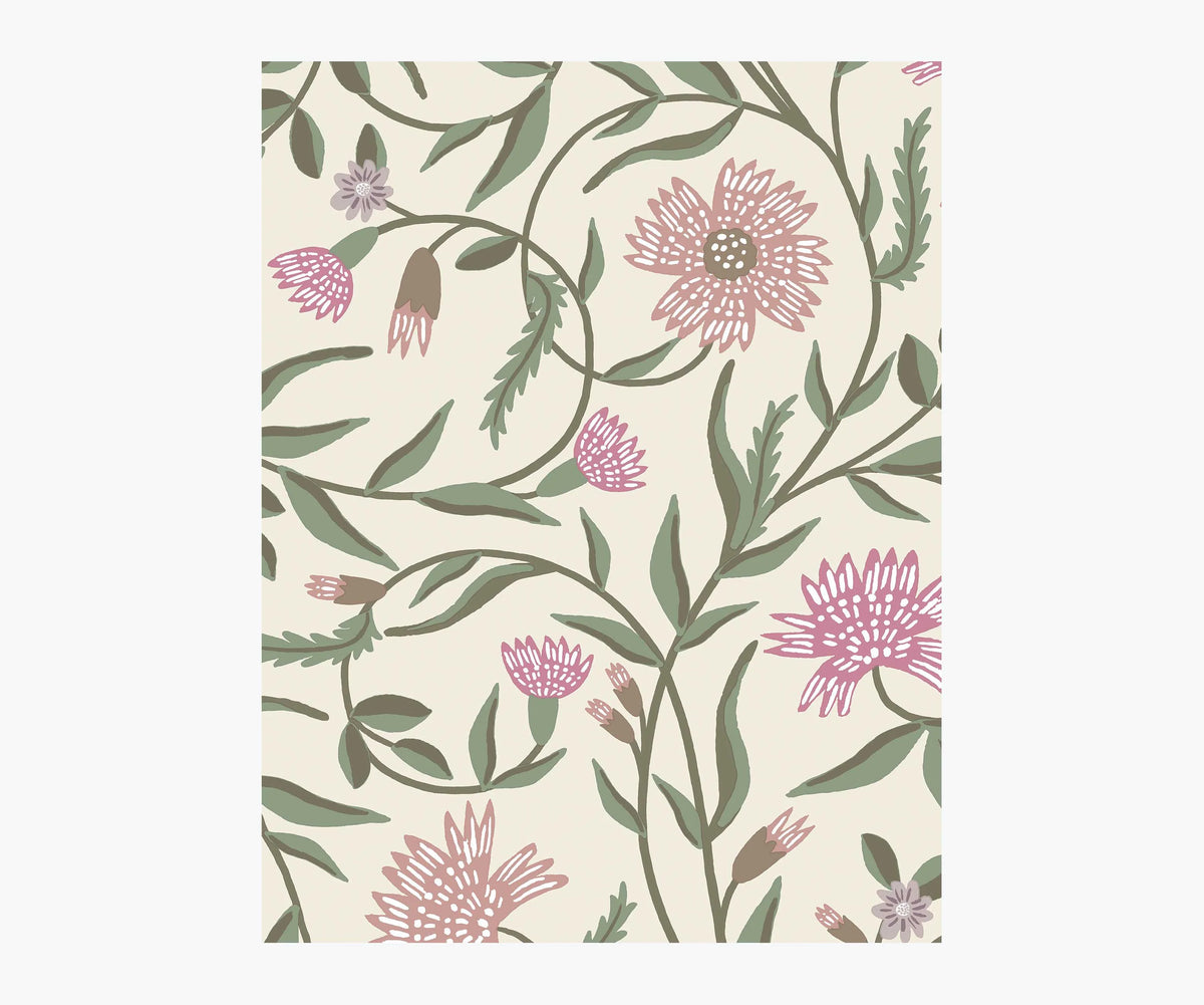 Aster Wallpaper Sample - Linen & Rose