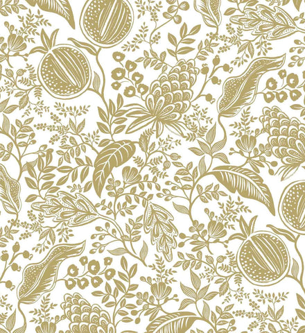 Pomegranate Wallpaper - White & Metallic Gold
