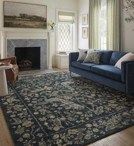 Laurel Peacock Garden Power Loomed Rug - Navy