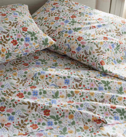 Percale Fitted Sheet - Strawberry Fields White