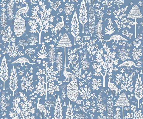 Menagerie Toile Wallpaper - Blue & White