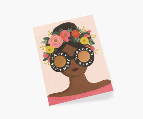 Flower Crown Birthday Girl Birthday Card - Single Card