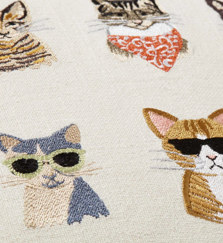 Cool Cats Embroidered Pillow - Cream
