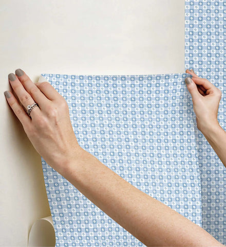 Daisy Gingham Peel & Stick Wallpaper - Blue