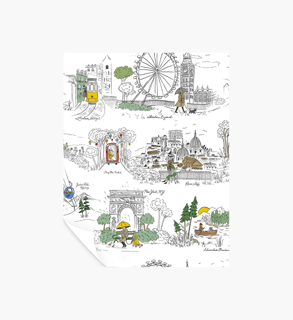 Travel Sketches Peel & Stick Wallpaper Sample - Yellow Multi