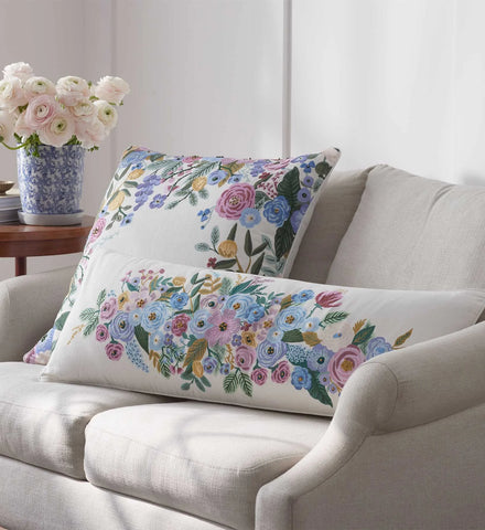 Embroidered Lumbar Pillow Cover - Garden Party Ivory