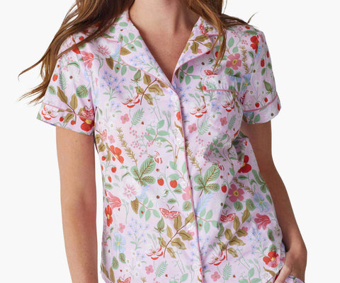 Poplin Button Front Short Set - Strawberry Fields