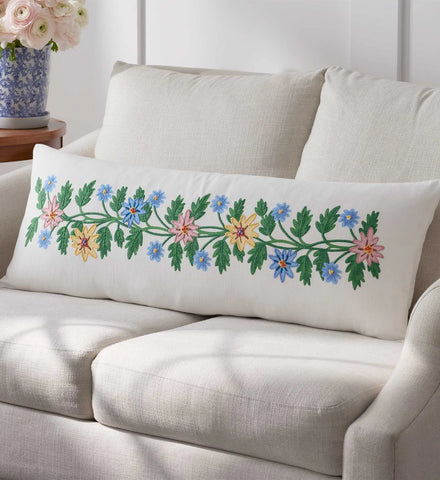 Embroidered Lumbar Pillow Cover - Helena