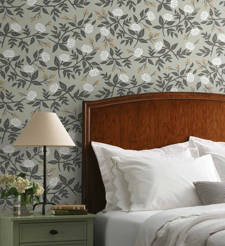 Peonies Peel & Stick Wallpaper Sample - Smoke