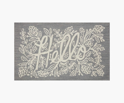 Minnie Hello Wool-Hooked Rug - Grey
