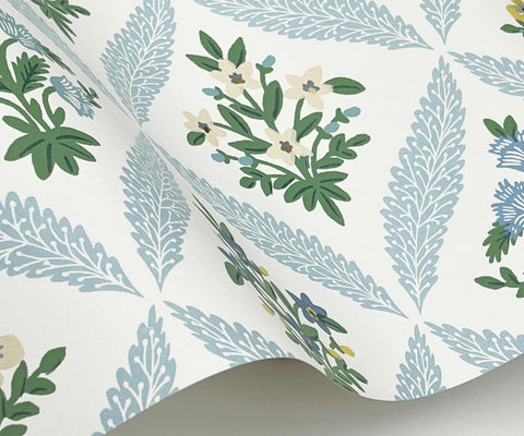 Estee Garden Wallpaper Sample - Blue Multi