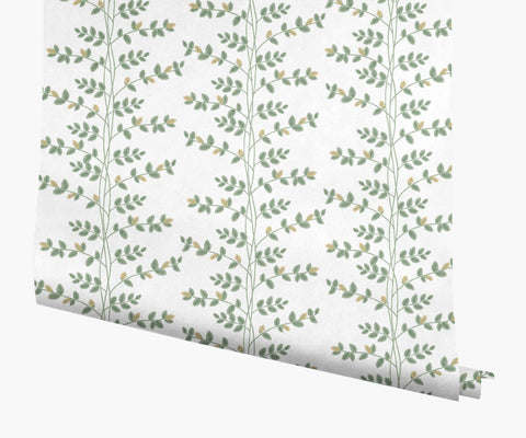 Climbing Vines Wallpaper - White & Metallic Gold