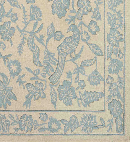 Arboretum Aviary Wool-Hooked Rug - Periwinkle